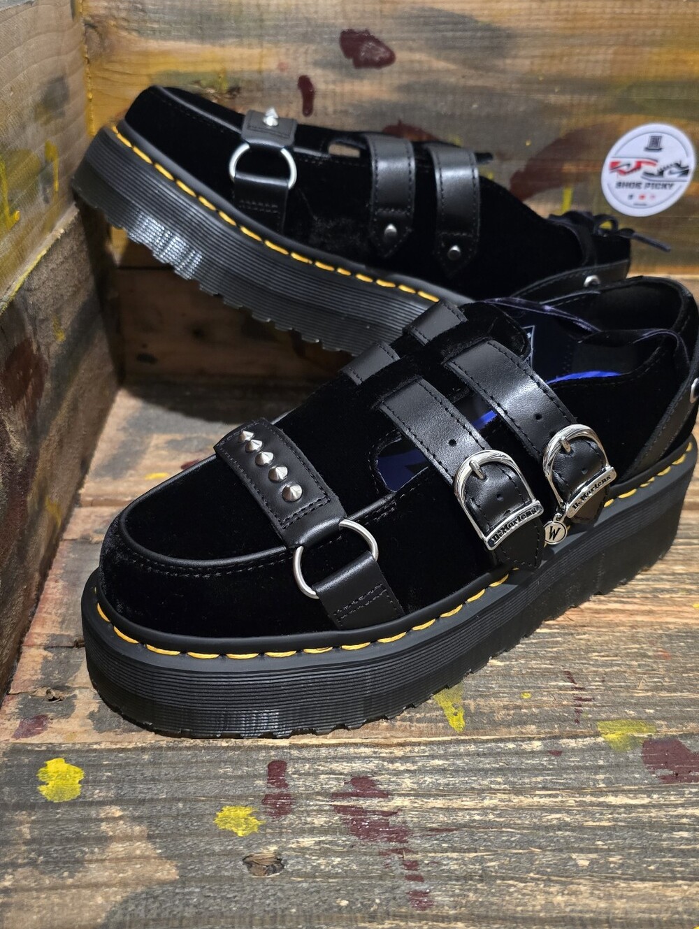 Women Dr Martens Ramsey Quad Wednesday Addams RARE Black platform shoe size 7